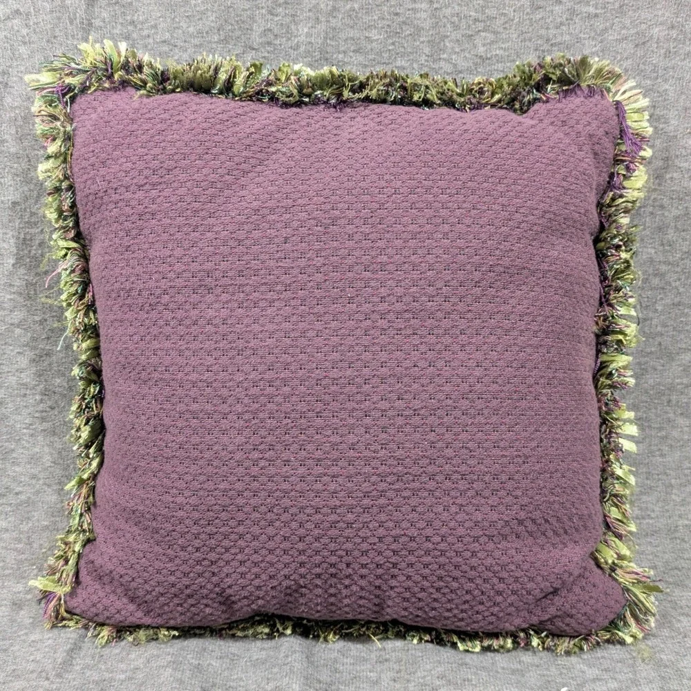 Bohemian Gypsy Hippie Green Purple Patchwork Beaded Throw Pillow 18 x 18